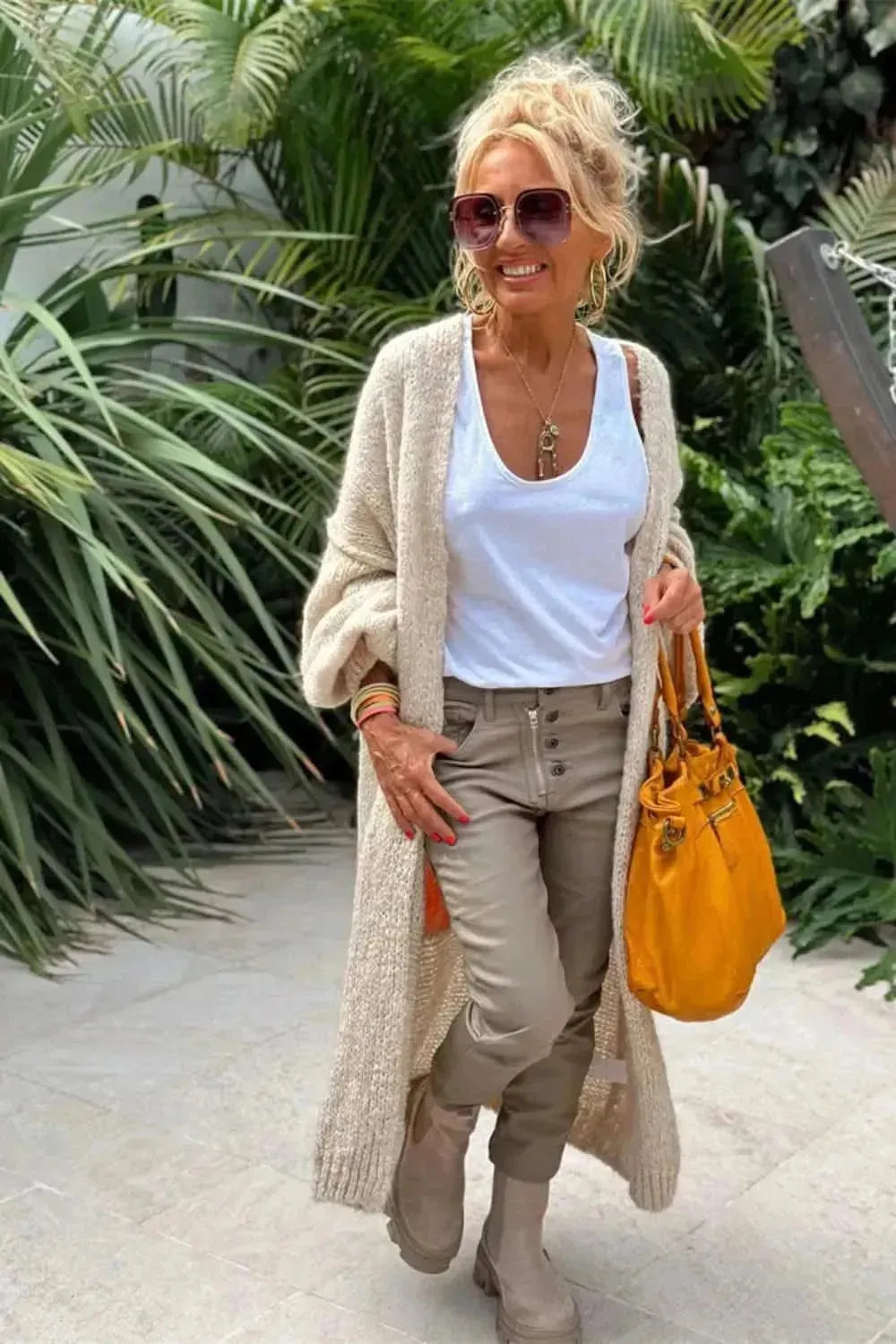 Letter Dropped Shoulder Long Sleeve Cardigan - Bad Moms Club