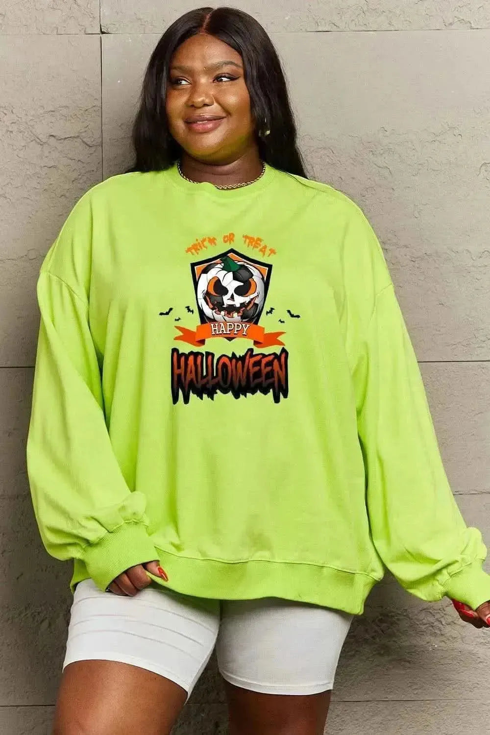 Simply Love Full Size TRICK OR TREAT HAPPY HALLOWEEN Graphic Sweatshirt - Bad Moms Club