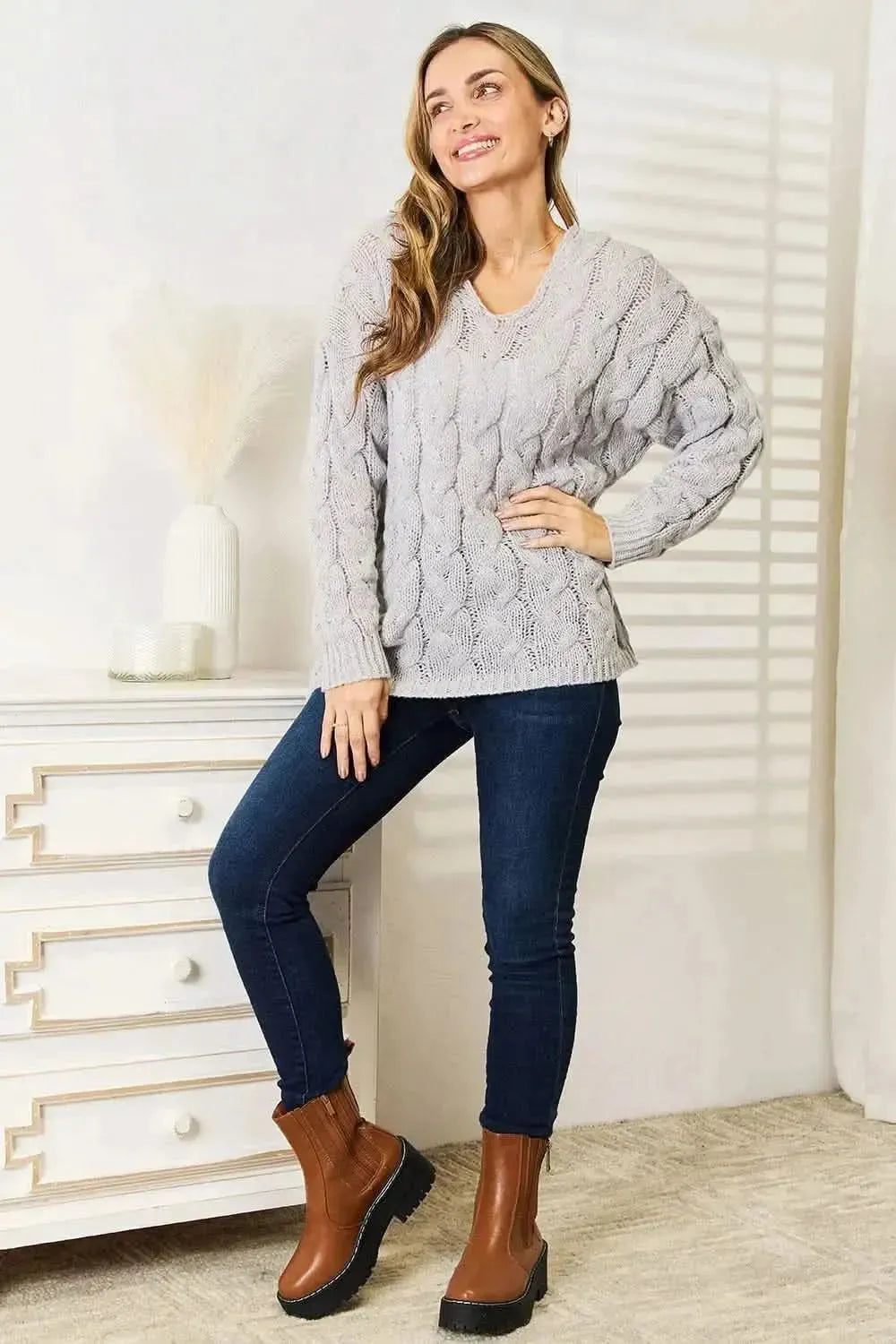 Woven Right Cable-Knit Hooded Sweater - Bad Moms Club