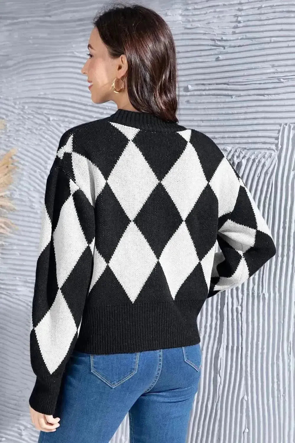 Geometric Button Up Dropped Shoulder Cardigan - Bad Moms Club