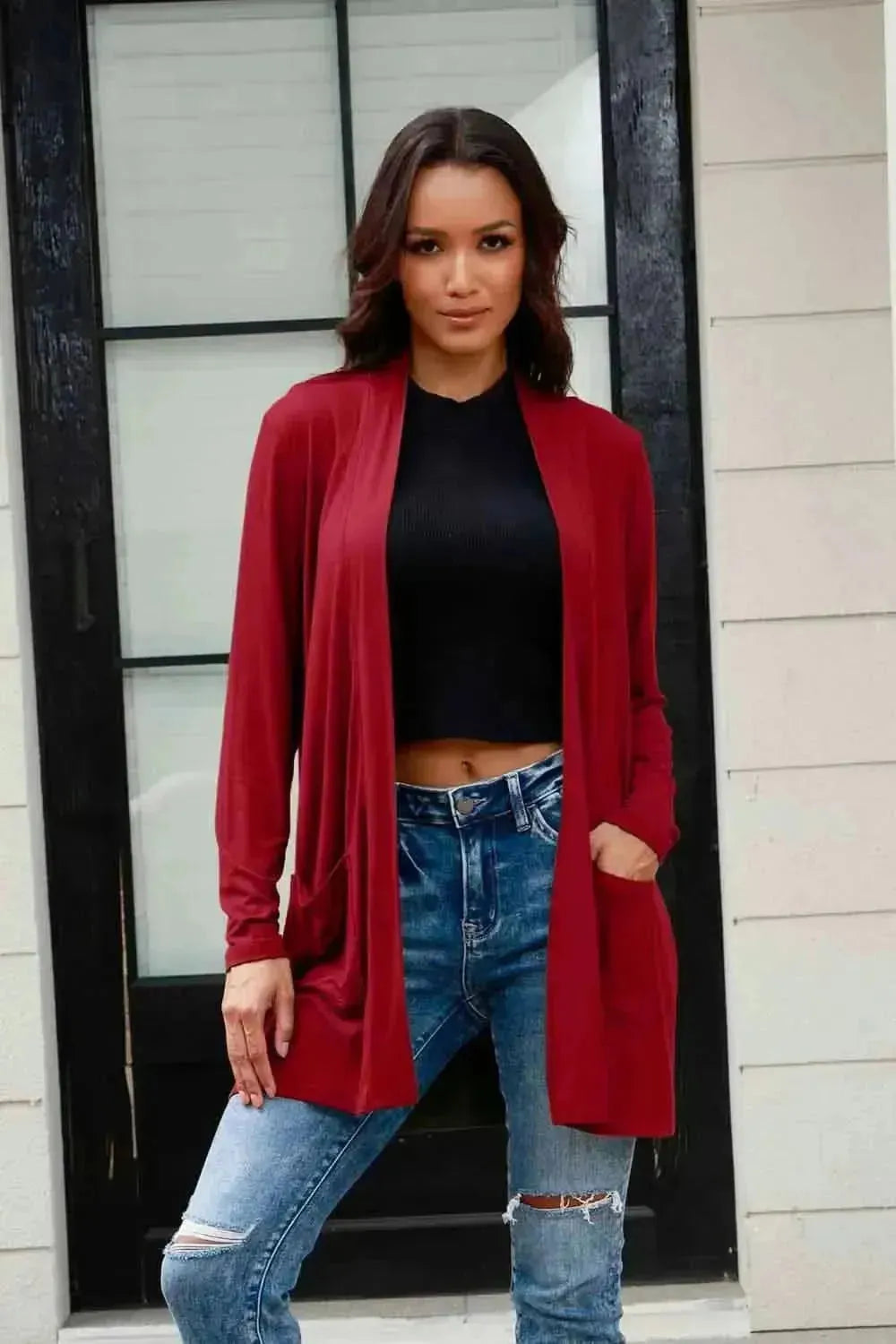 Basic Bae Full Size Open Front Long Sleeve Cardigan with Pockets - Bad Moms Club
