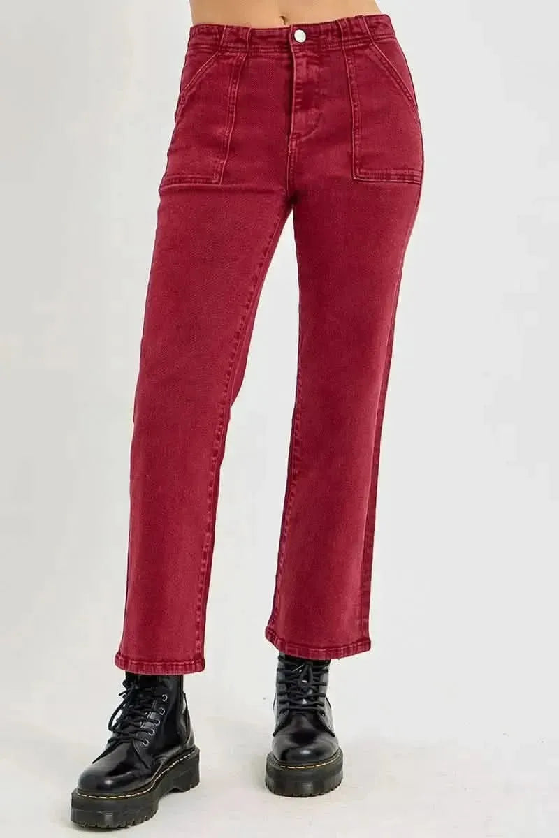 RISEN Full Size High Rise Straight Jeans with Patch Pockets - Bad Moms Club