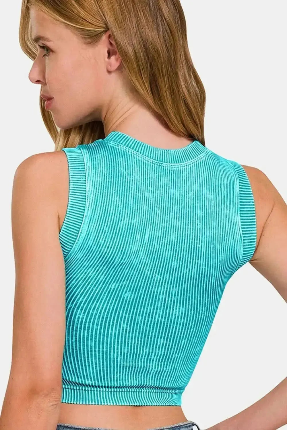 Zenana Washed Ribbed Seamless Crop Tank with Bra Pad - Bad Moms Club