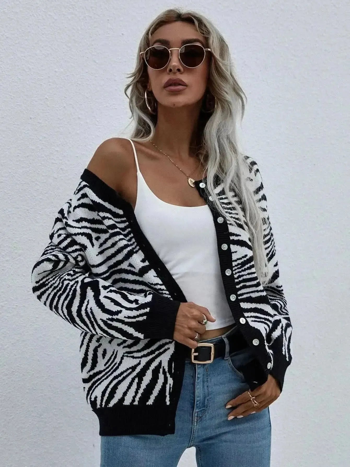 Woven Right Zebra Print Button Down Cardigan - Bad Moms Club