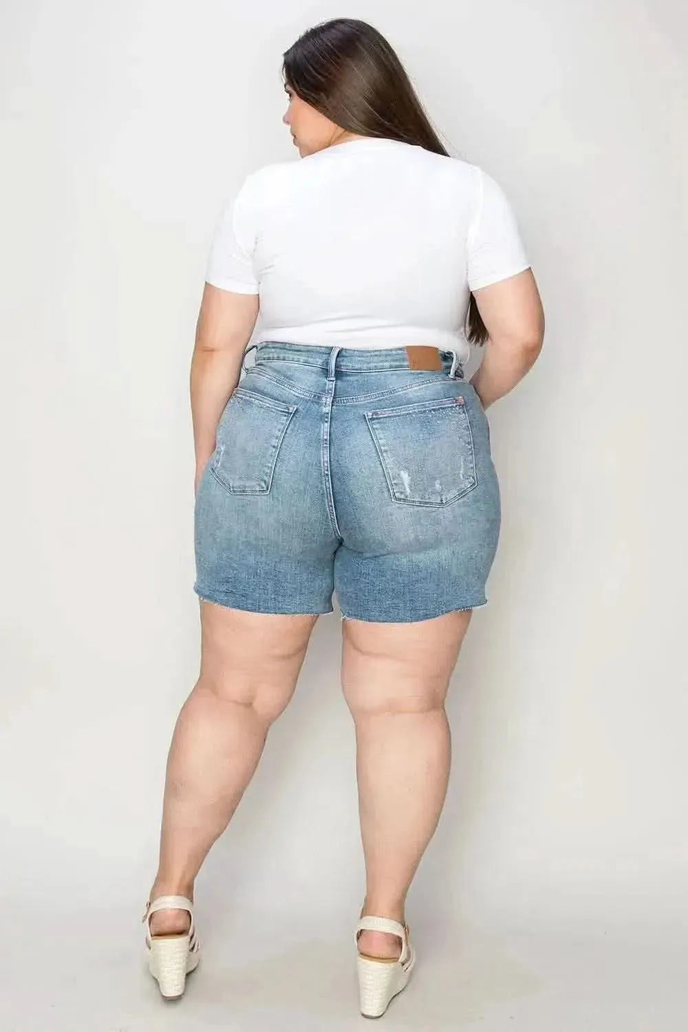 Judy Blue Full Size High Waist Raw Hem Denim Shorts - Bad Moms Club