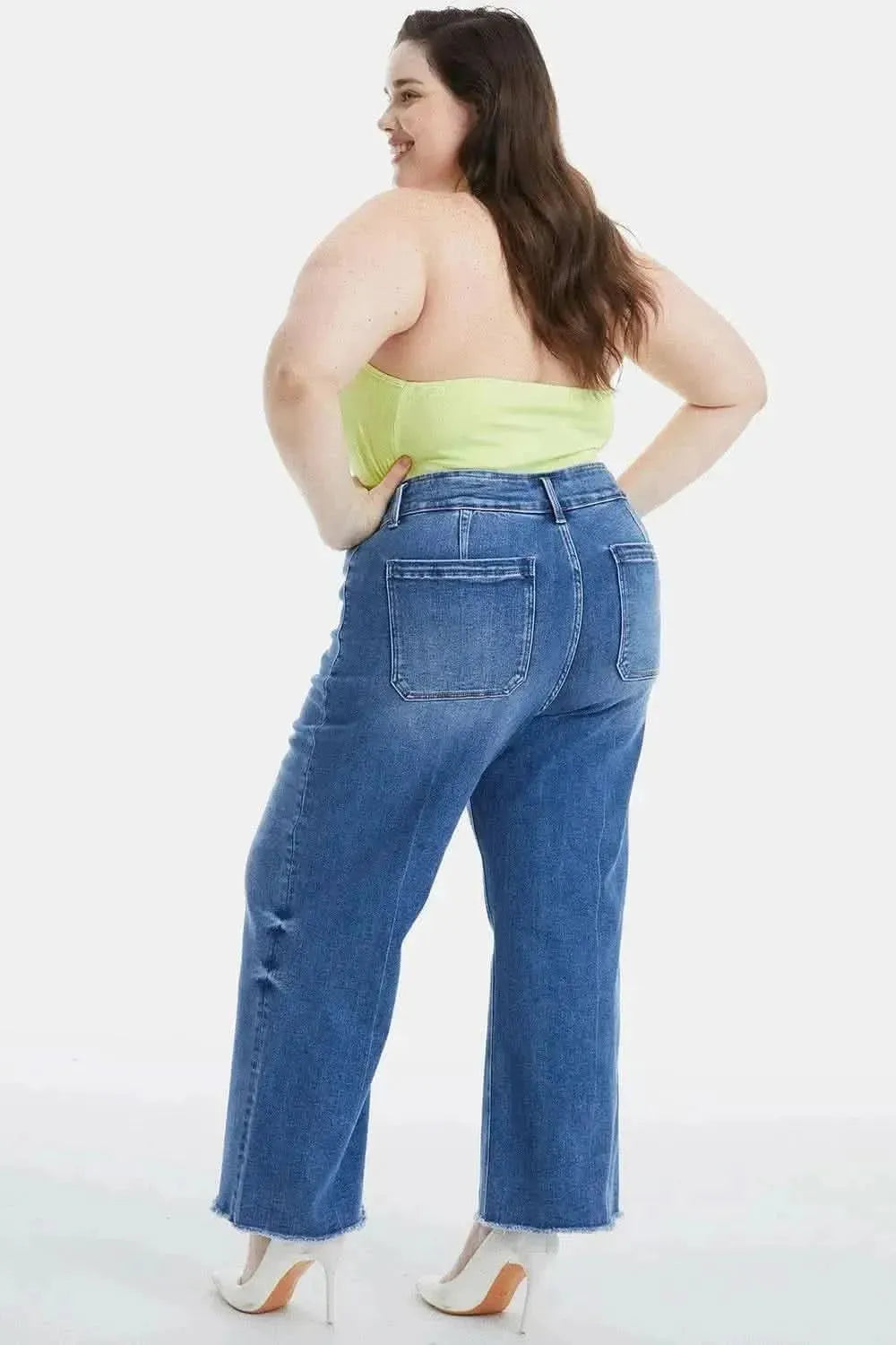 BAYEAS Full Size Raw Hem High Waist Wide Leg Jeans - Bad Moms Club