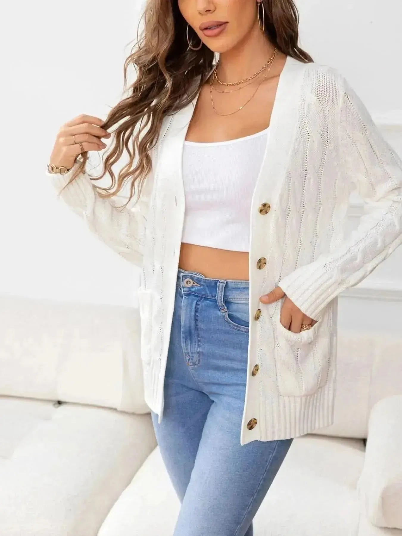 Button Down Cable-Knit Cardigan - Bad Moms Club
