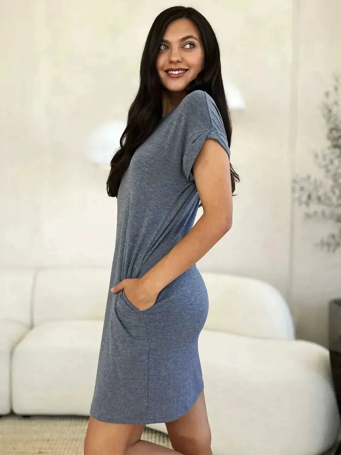 Basic Bae Full Size Round Neck Short Sleeve Dress with Pockets - Bad Moms Club