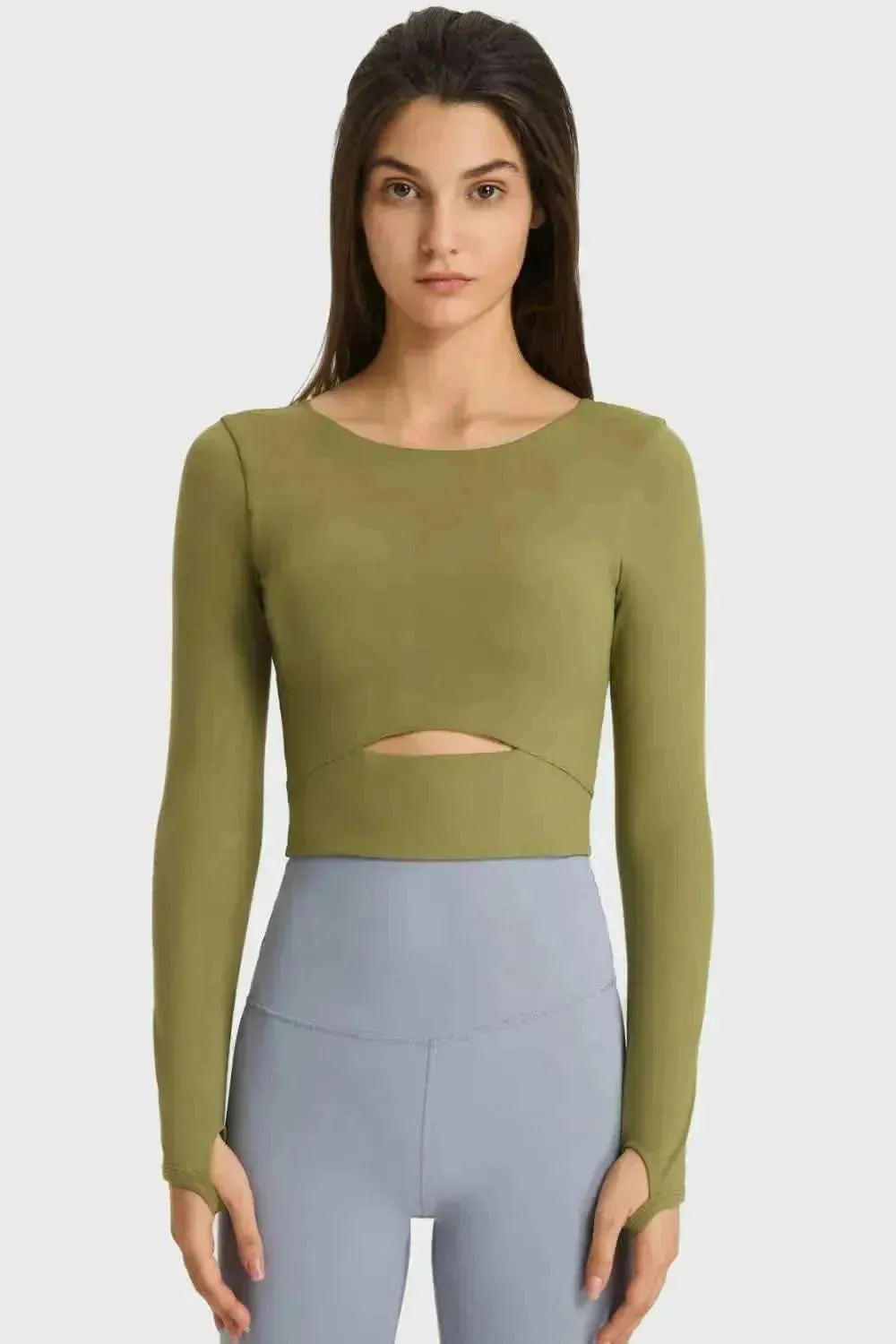 Cutout Long Sleeve Cropped Sports Top - Bad Moms Club
