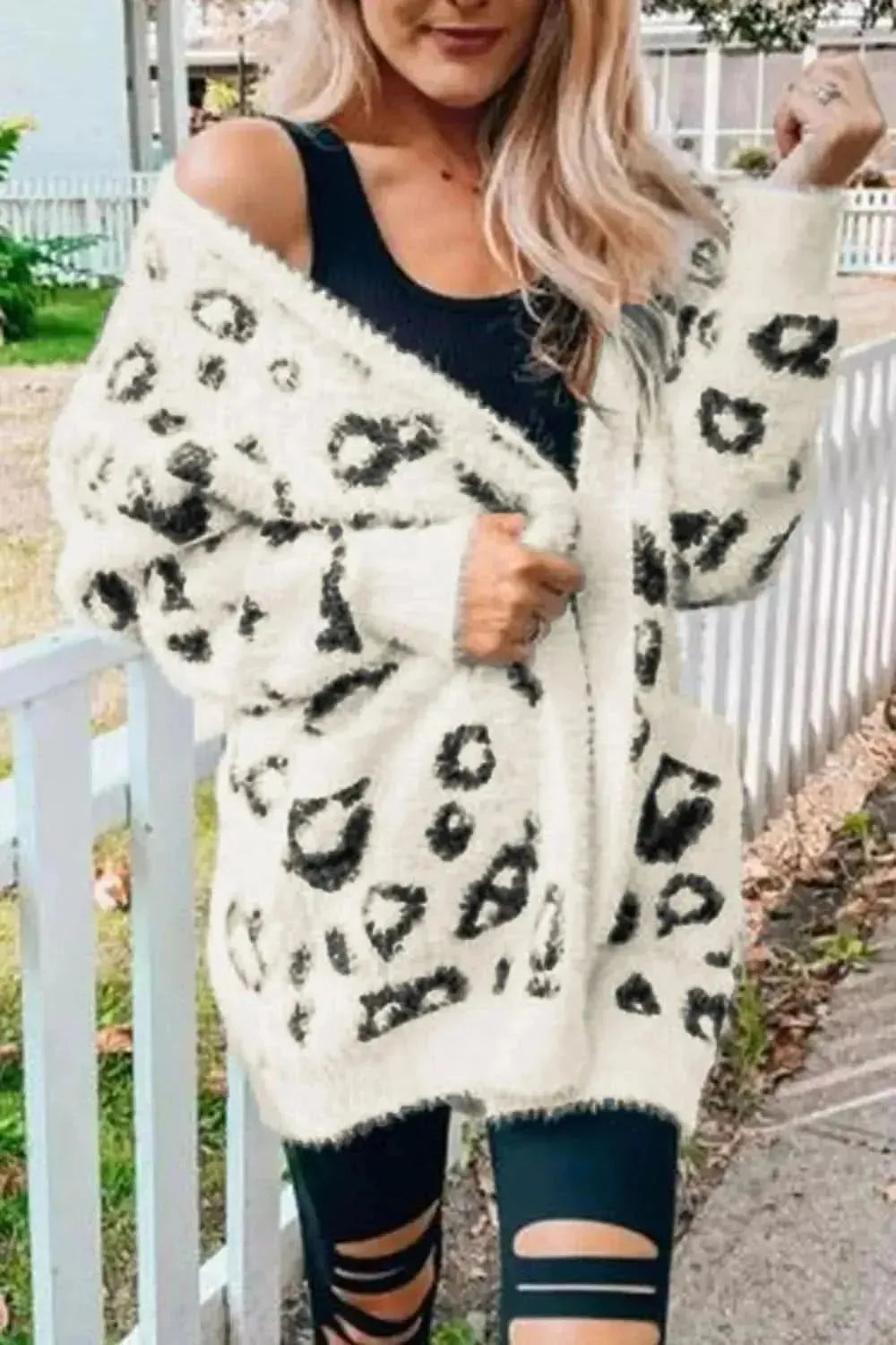 Leopard Open Front Cardigan with Pockets - Bad Moms Club