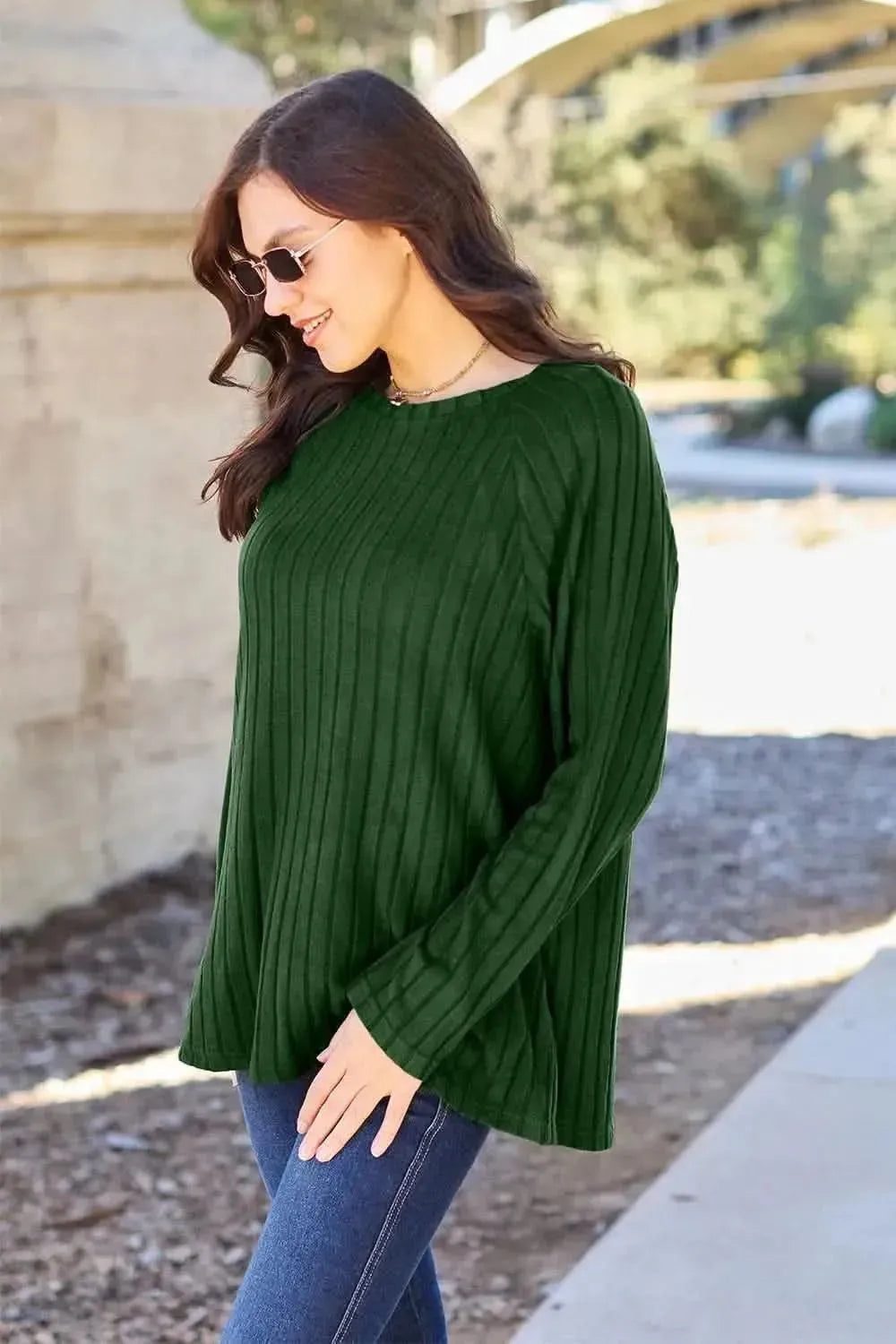 Basic Bae Full Size Ribbed Round Neck Long Sleeve Knit Top - Bad Moms Club