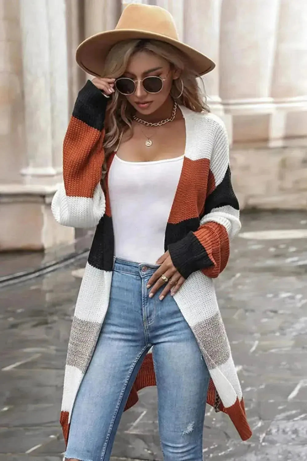 Striped Open Front Longline Cardigan - Bad Moms Club