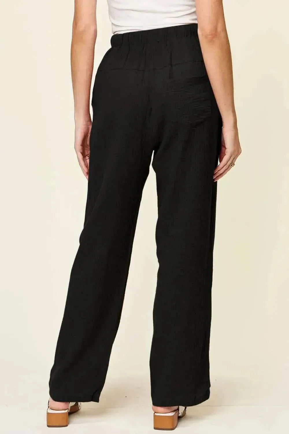 Double Take Full Size Texture Drawstring Straight Pants - Bad Moms Club