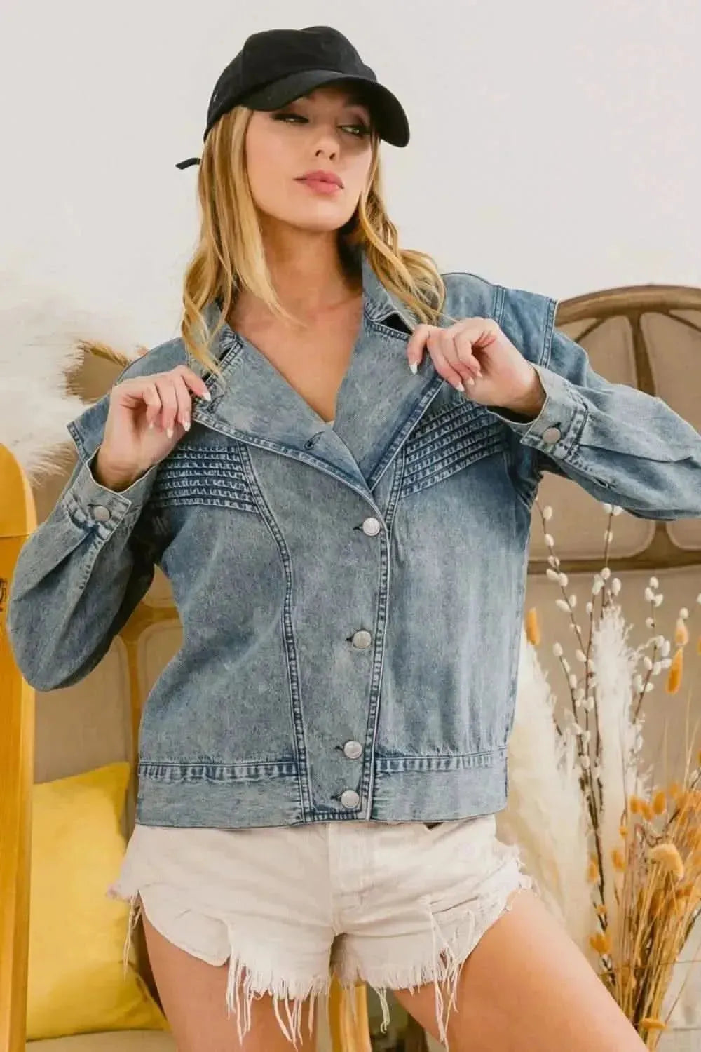 BiBi Button Up Long Sleeve Denim Jacket - Bad Moms Club