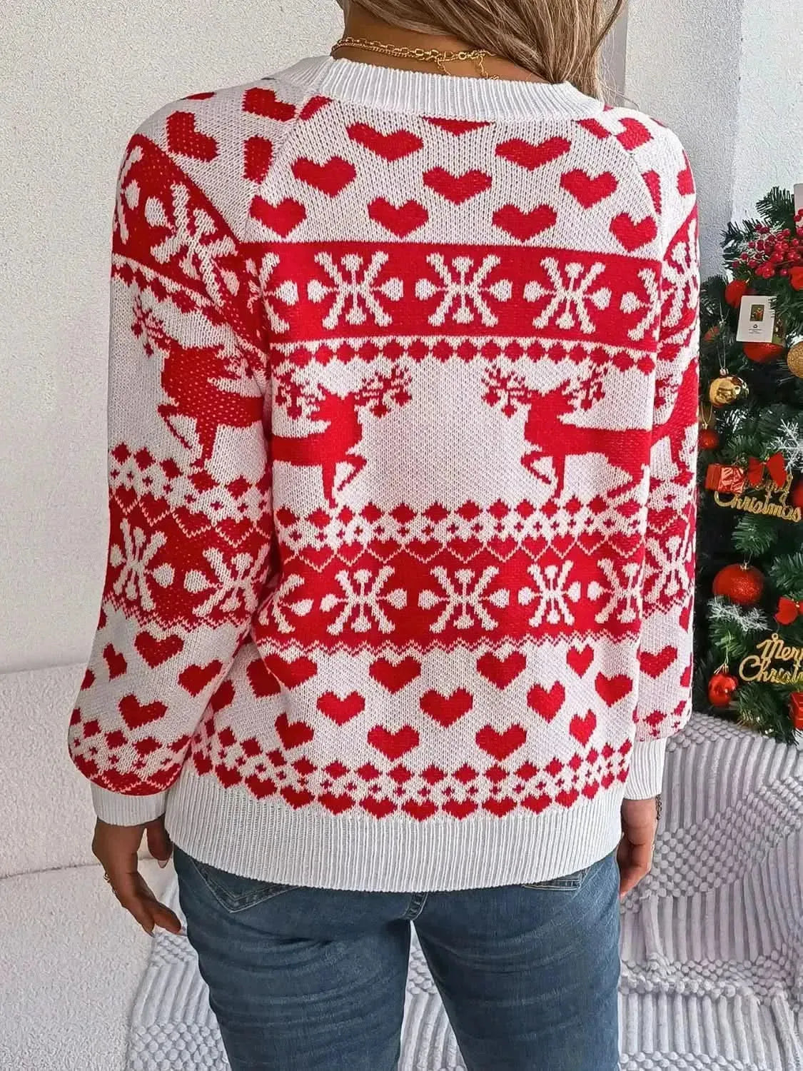 Christmas Element Round Neck Long Sleeve Sweater - Bad Moms Club