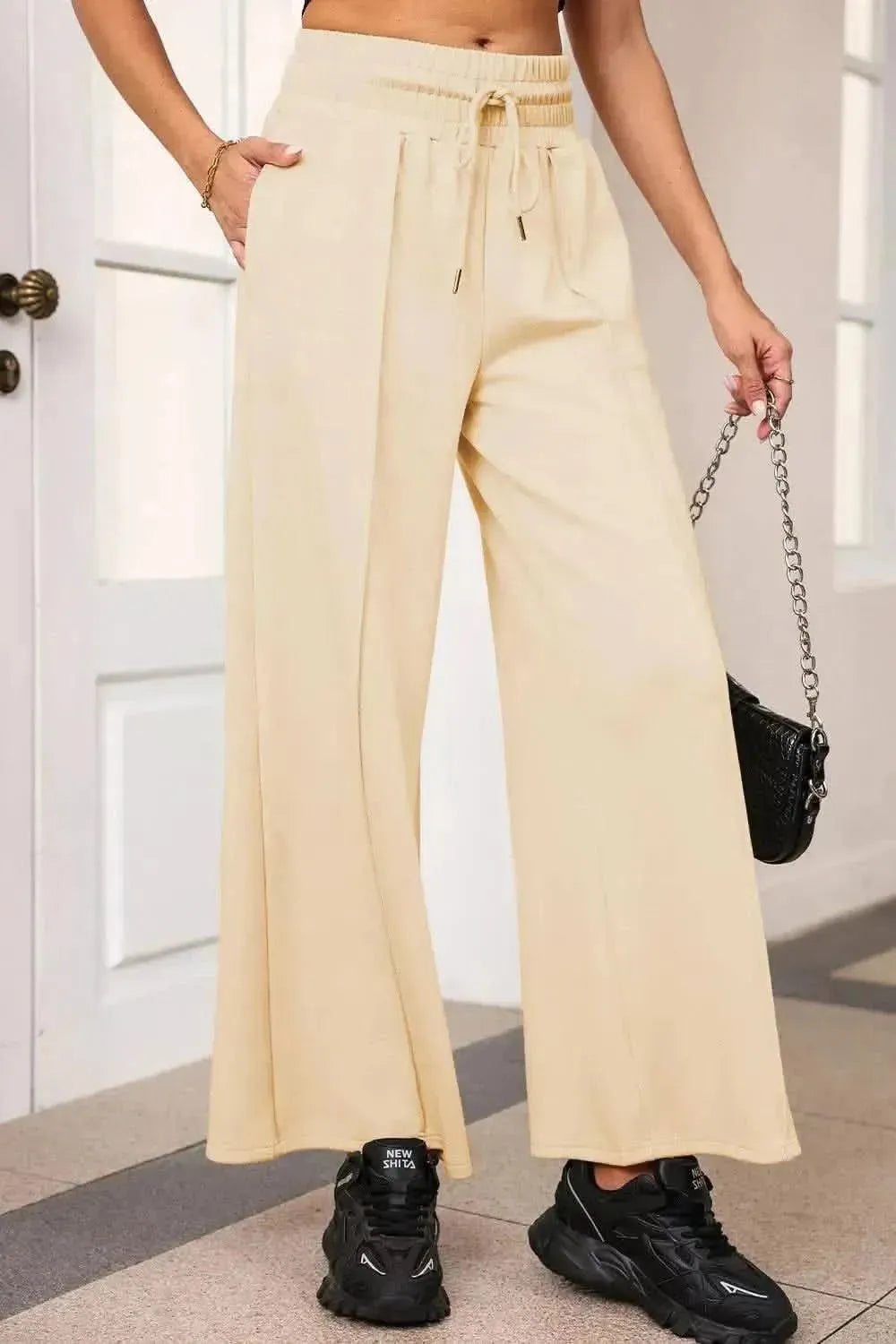 Drawstring Wide Leg Pants with Pockets - Bad Moms Club