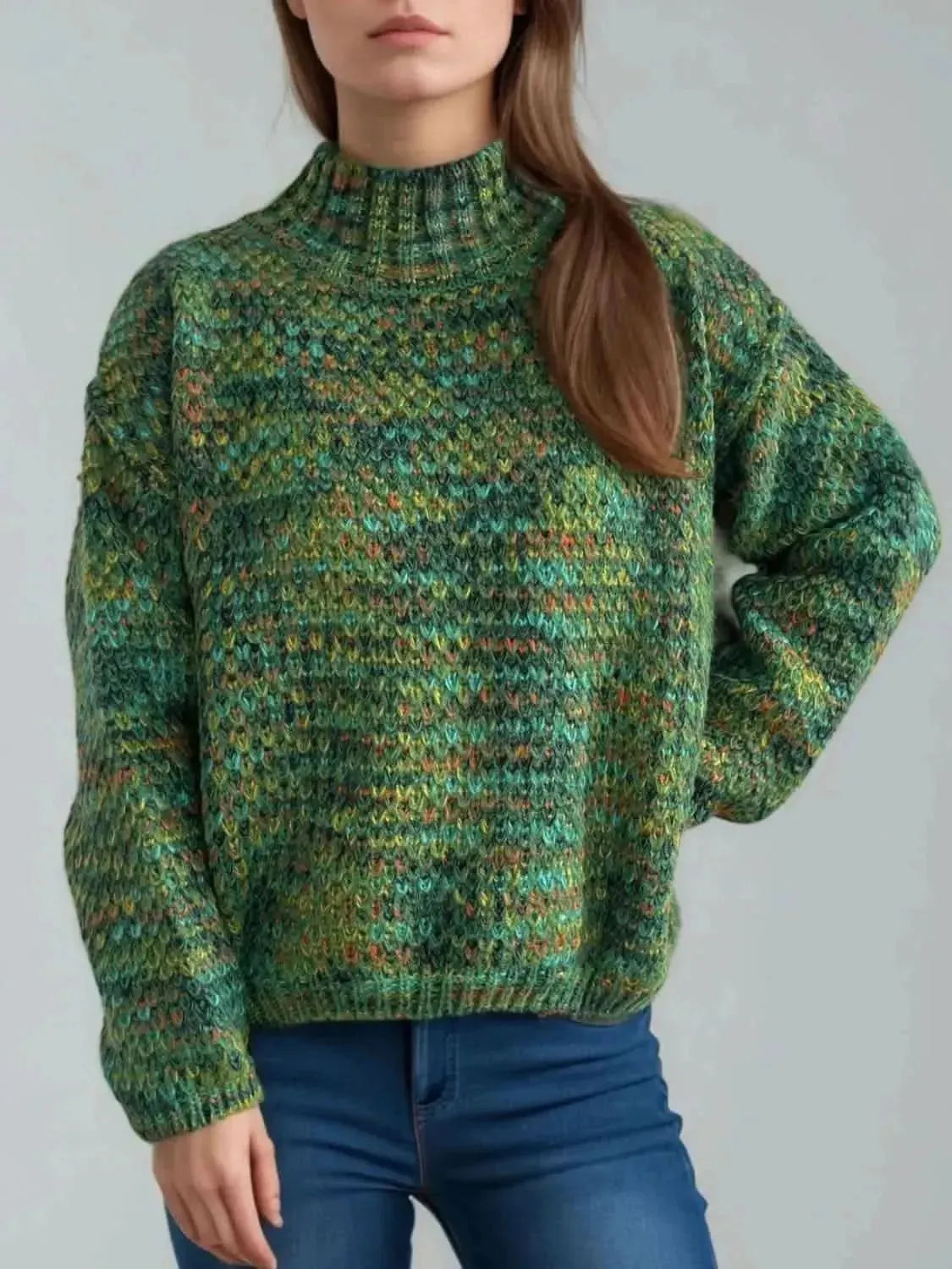 Heathered Turtleneck Dropped Shoulder Sweater - Bad Moms Club