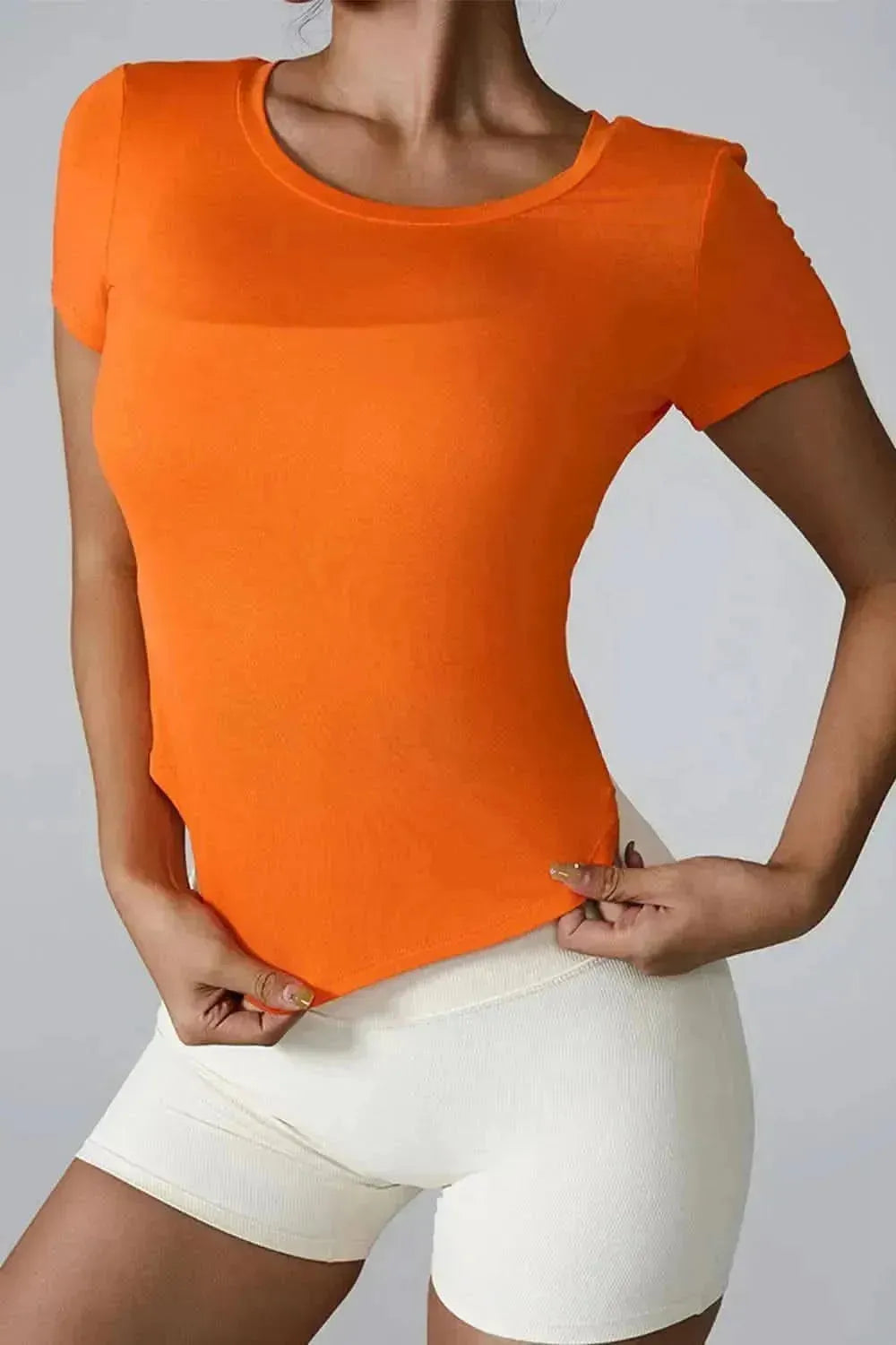 Cutout Round Neck Short Sleeve Active T-Shirt - Bad Moms Club