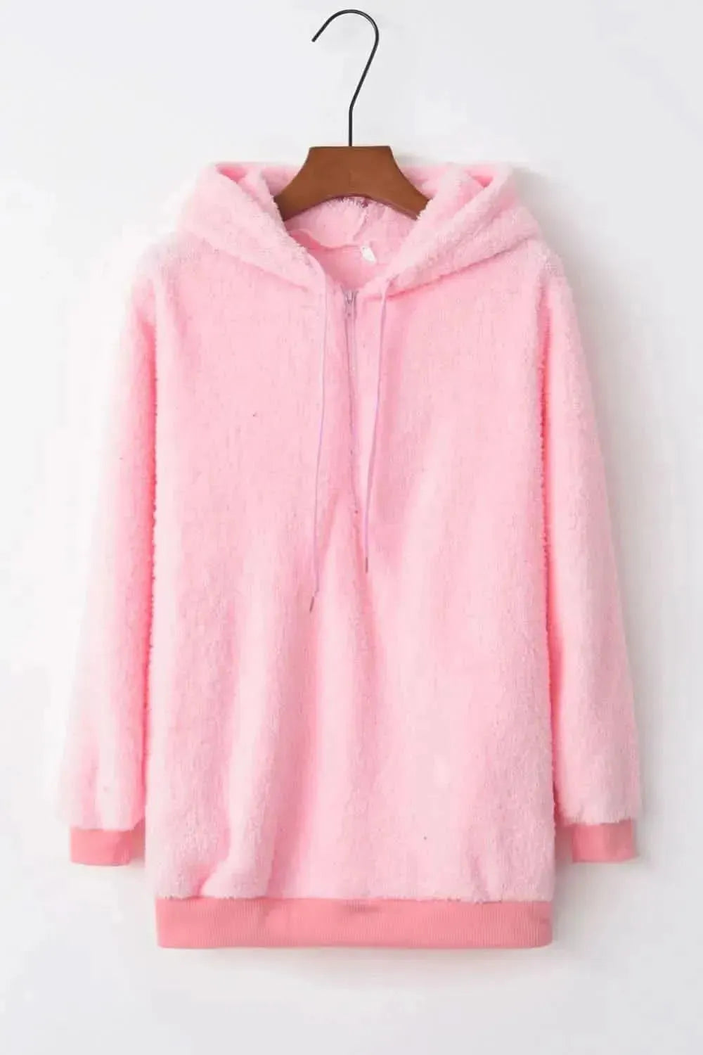 Full Size Quarter-Zip Drawstring Teddy Hoodie - Bad Moms Club