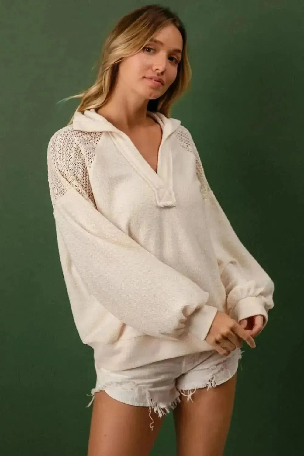 BiBi French Terry Lace Shoulder Top - Bad Moms Club