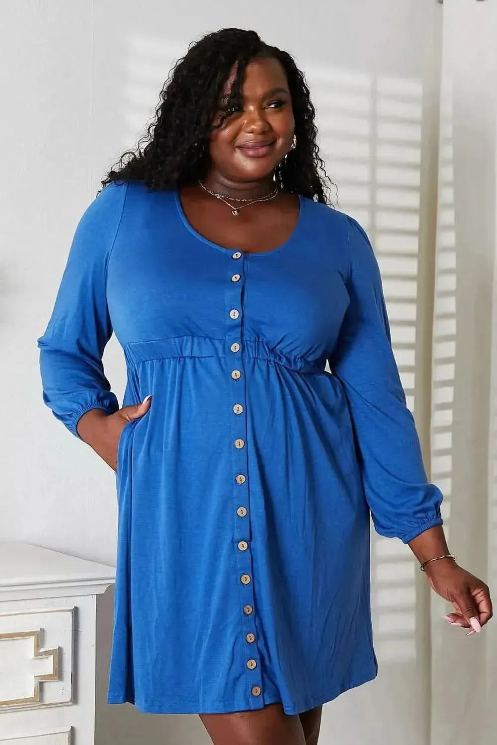 Double Take Scoop Neck Empire Waist Long Sleeve Magic Dress - Bad Moms Club