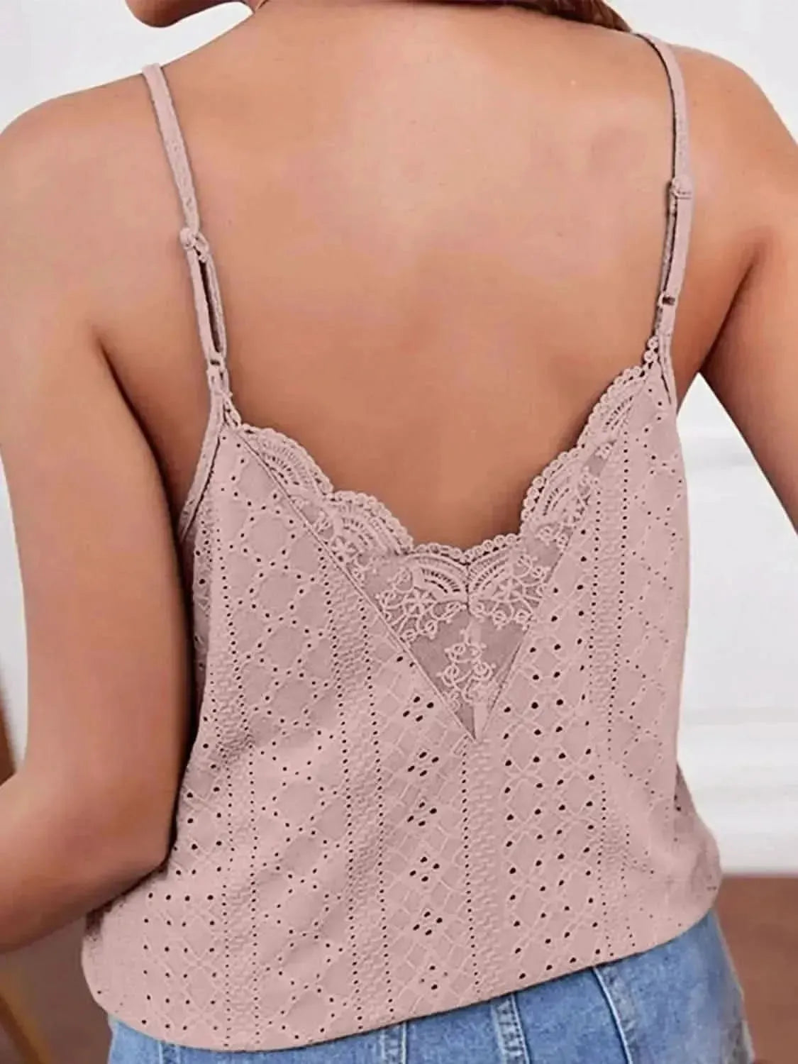 Eyelet Lace Detail V-Neck Cami - Bad Moms Club
