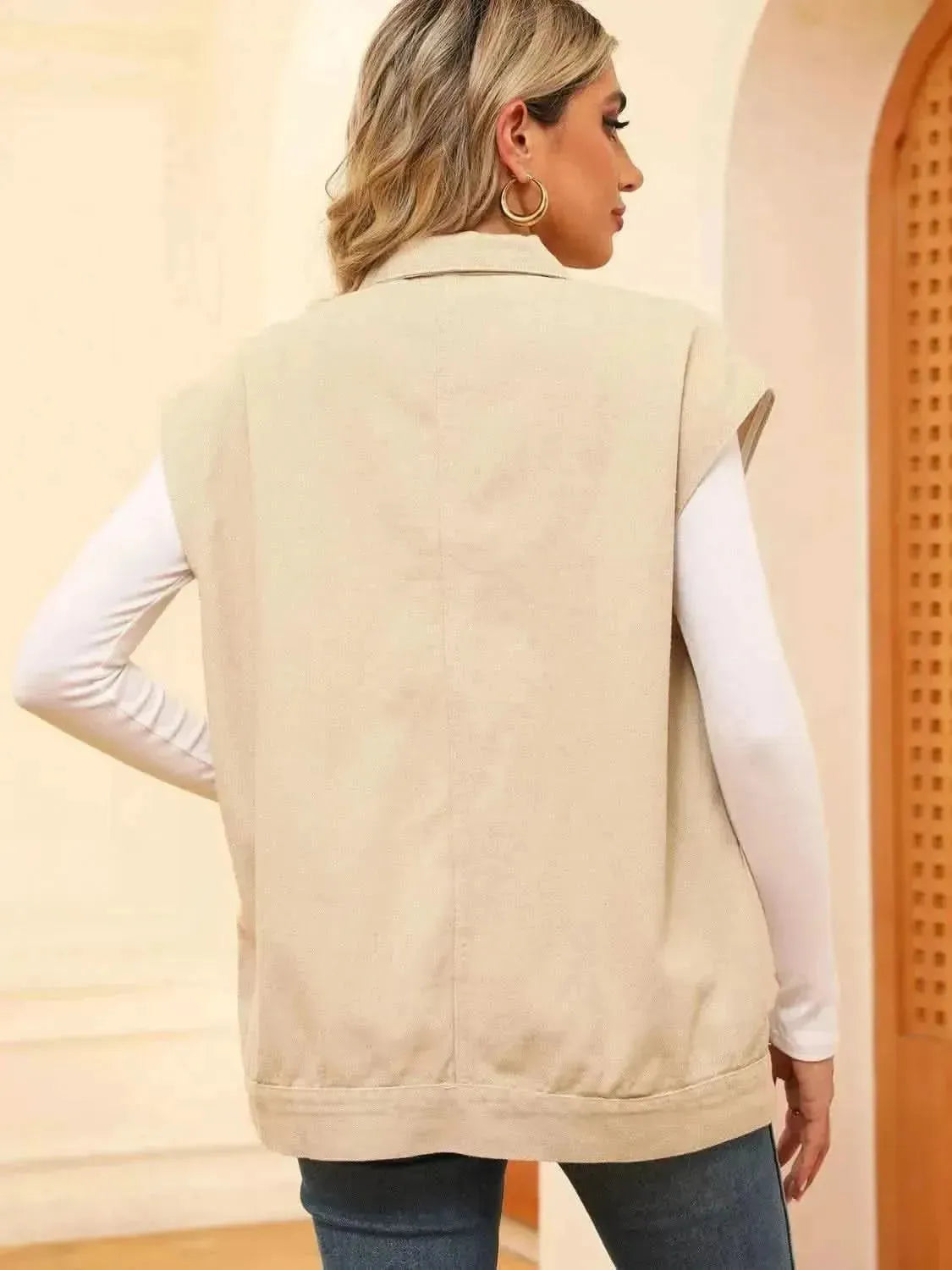 Pocketed Button Up Sleeveless Denim Jacket - Bad Moms Club