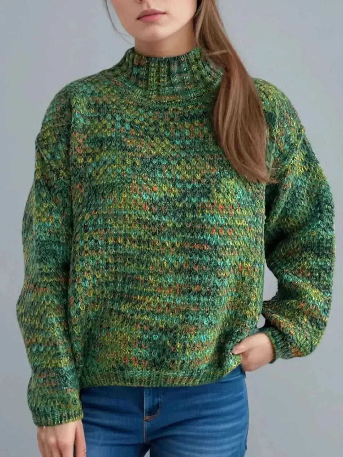 Heathered Turtleneck Dropped Shoulder Sweater - Bad Moms Club