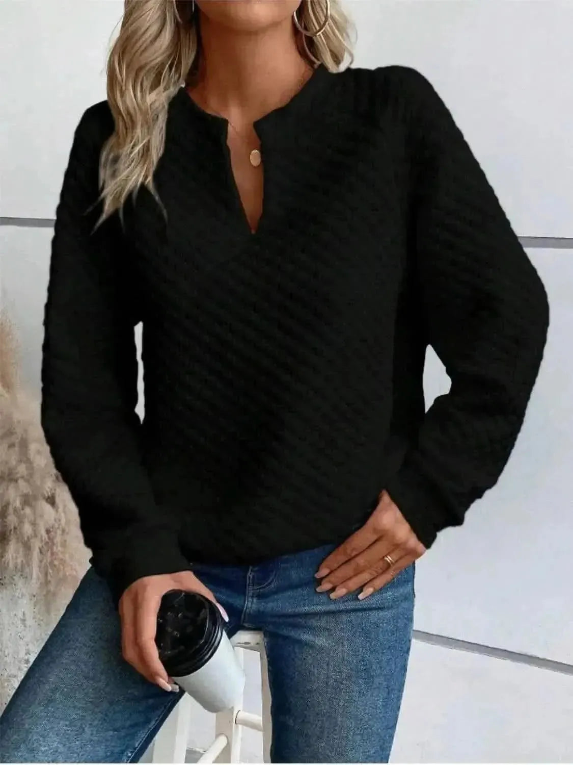 Notched Long Sleeve Sweatshirt - Bad Moms Club
