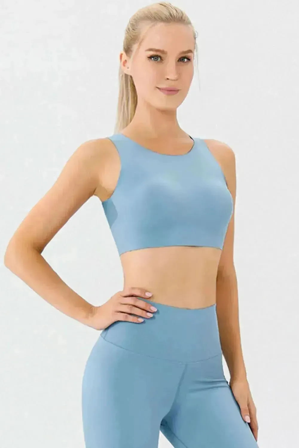 Round Neck Wide Strap Active Bra - Bad Moms Club