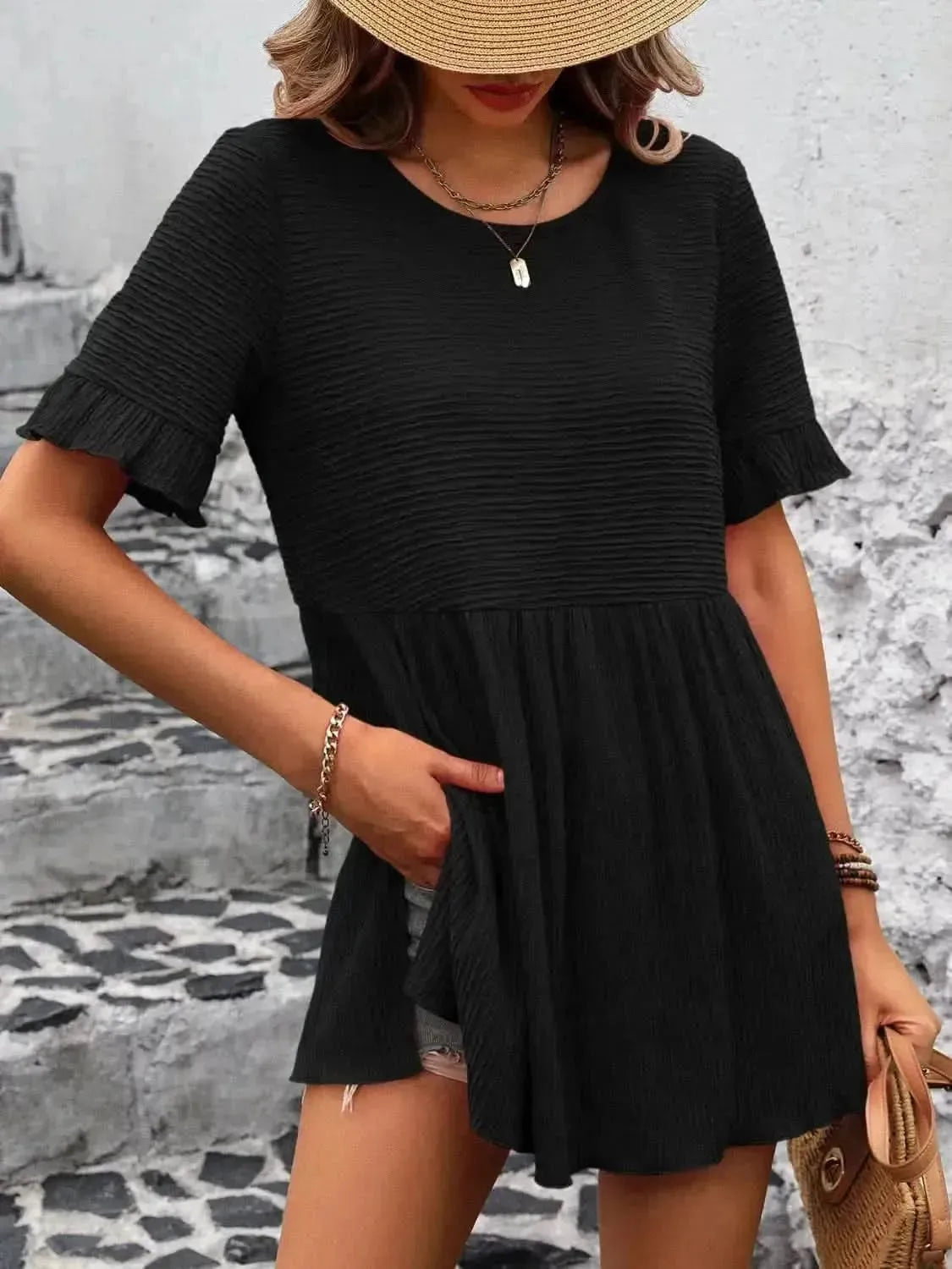 Ivy Lane Round Neck Short Sleeve Blouse - Bad Moms Club