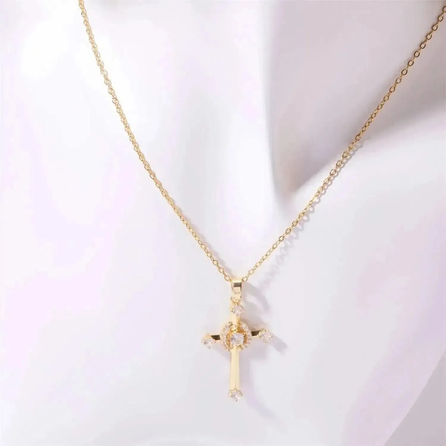 Stainless Steel Inlaid Zircon Cross Necklace - Bad Moms Club