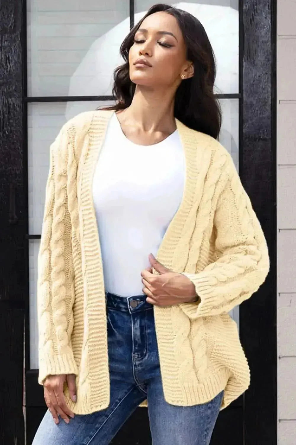 Open Front Cable-Knit Cardigan - Bad Moms Club