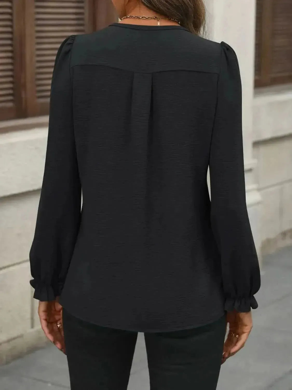 Notched Flounce Sleeve Blouse - Bad Moms Club