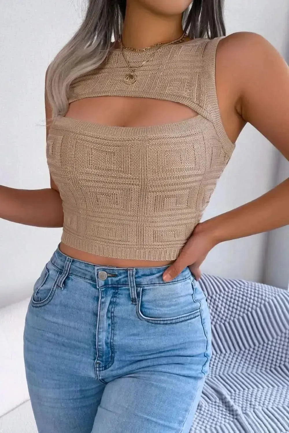 Cutout Sleeveless Knit Top - Bad Moms Club