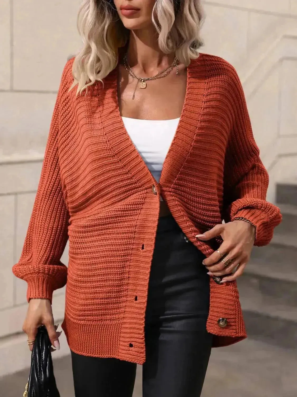 Button Down Horizontal-Ribbing Longline Cardigan - Bad Moms Club