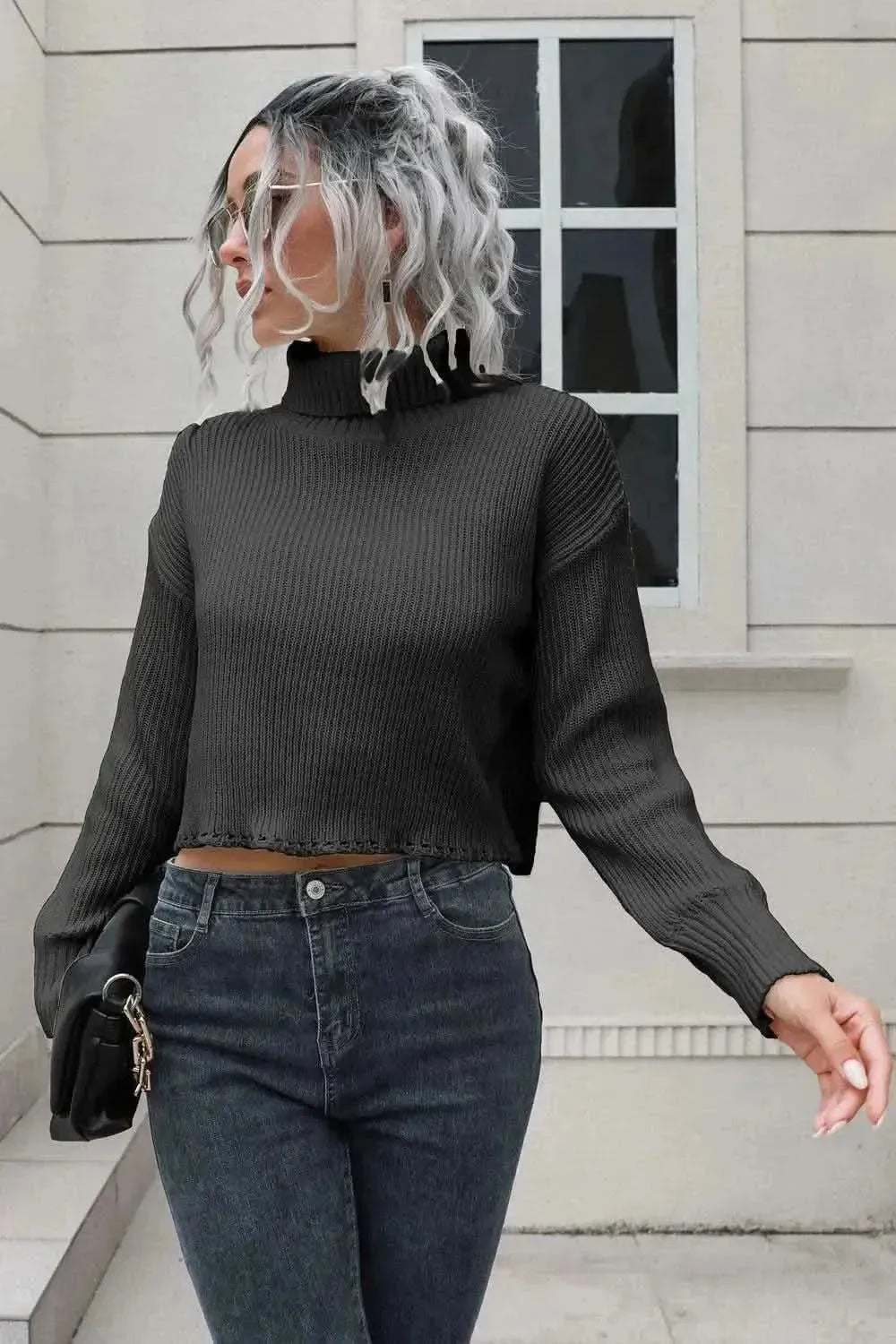 Turtleneck Dropped Shoulder Sweater - Bad Moms Club