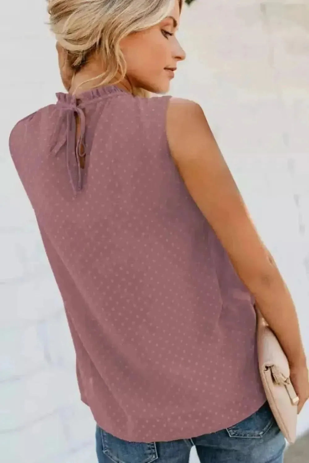 Smocked Tie Back Frill Trim Tank - Bad Moms Club