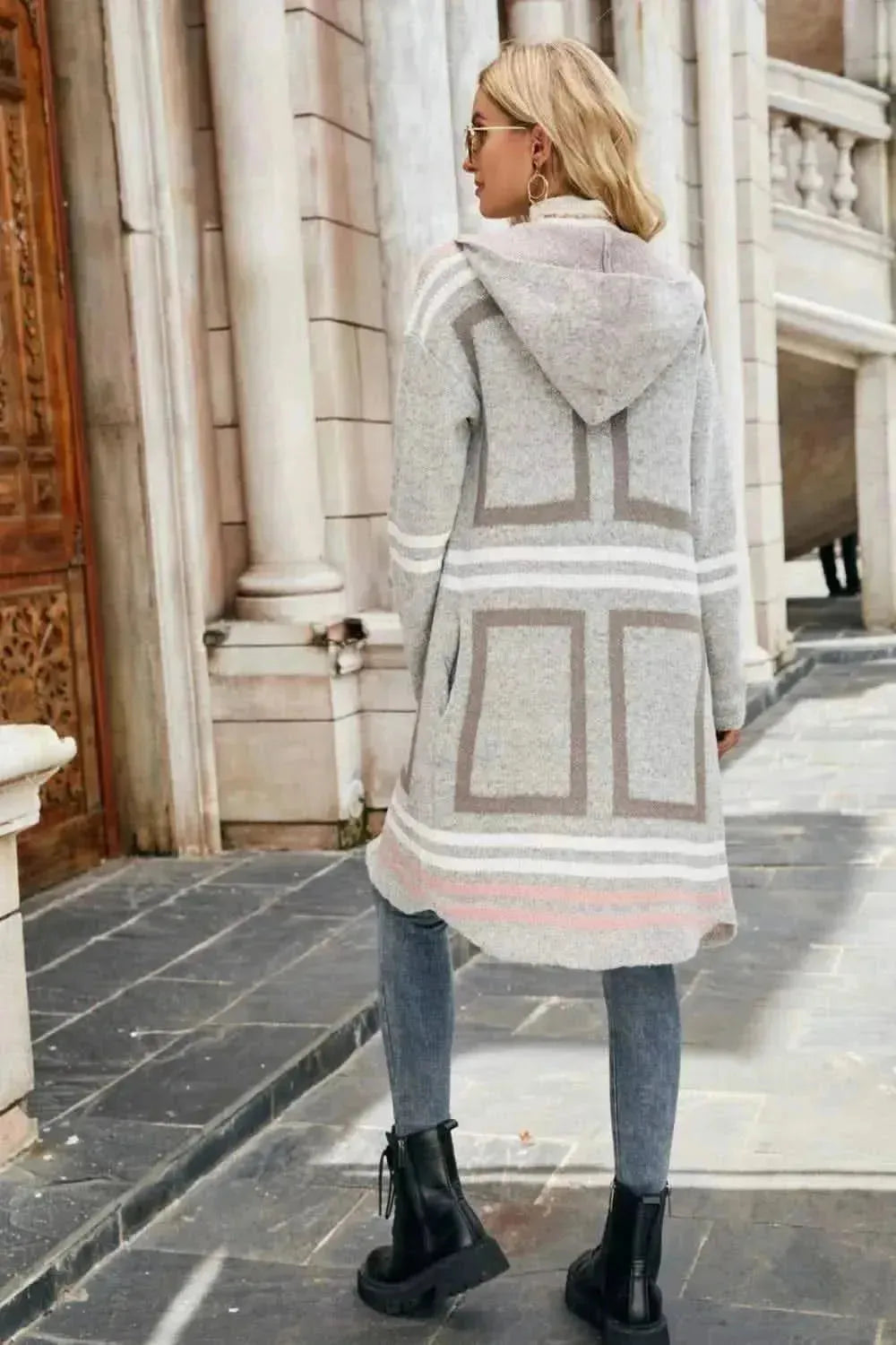 Printed Open Front Hooded Longline Cardigan - Bad Moms Club