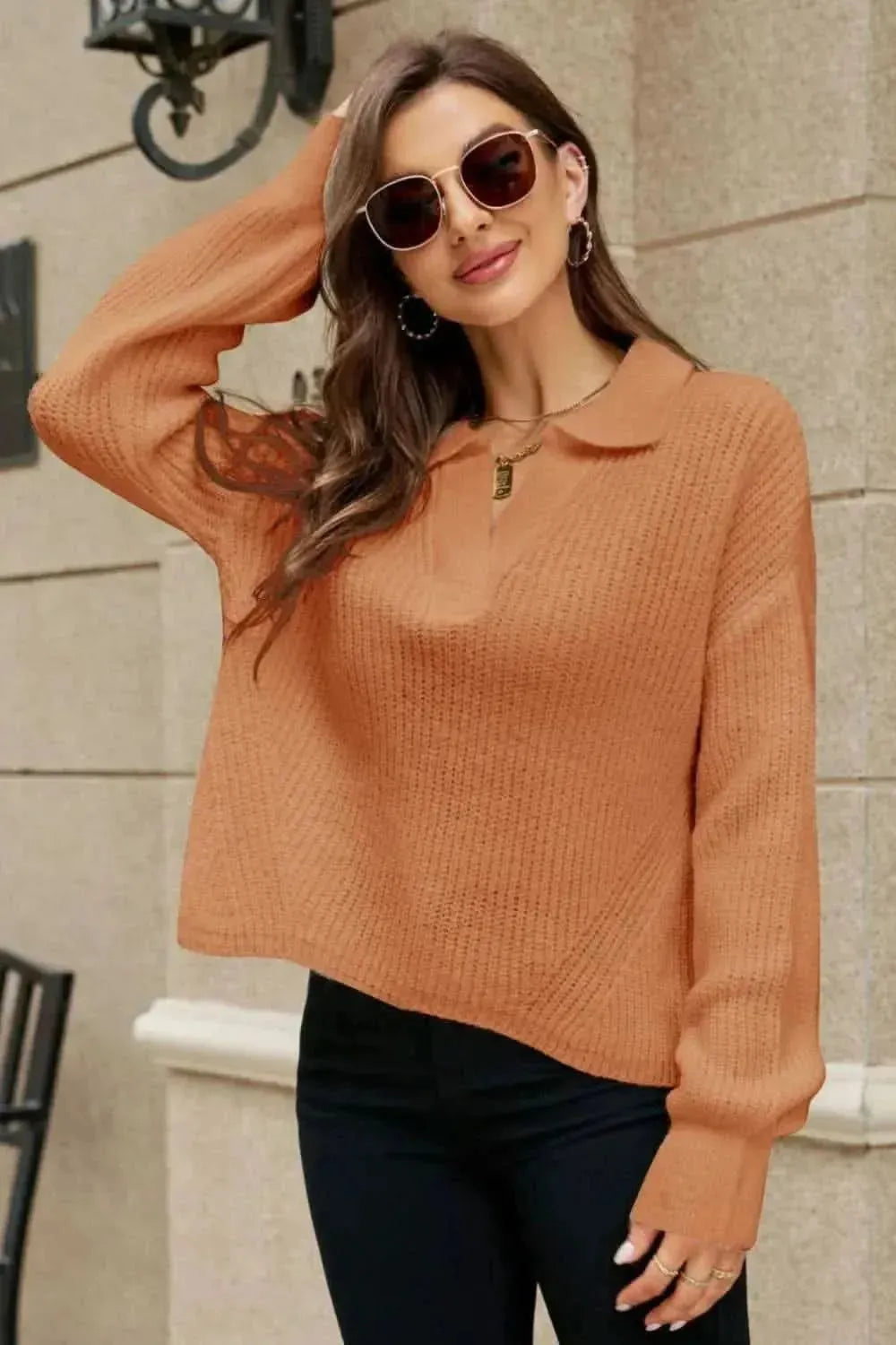 Johnny Collar Lantern Sleeve Sweater - Bad Moms Club