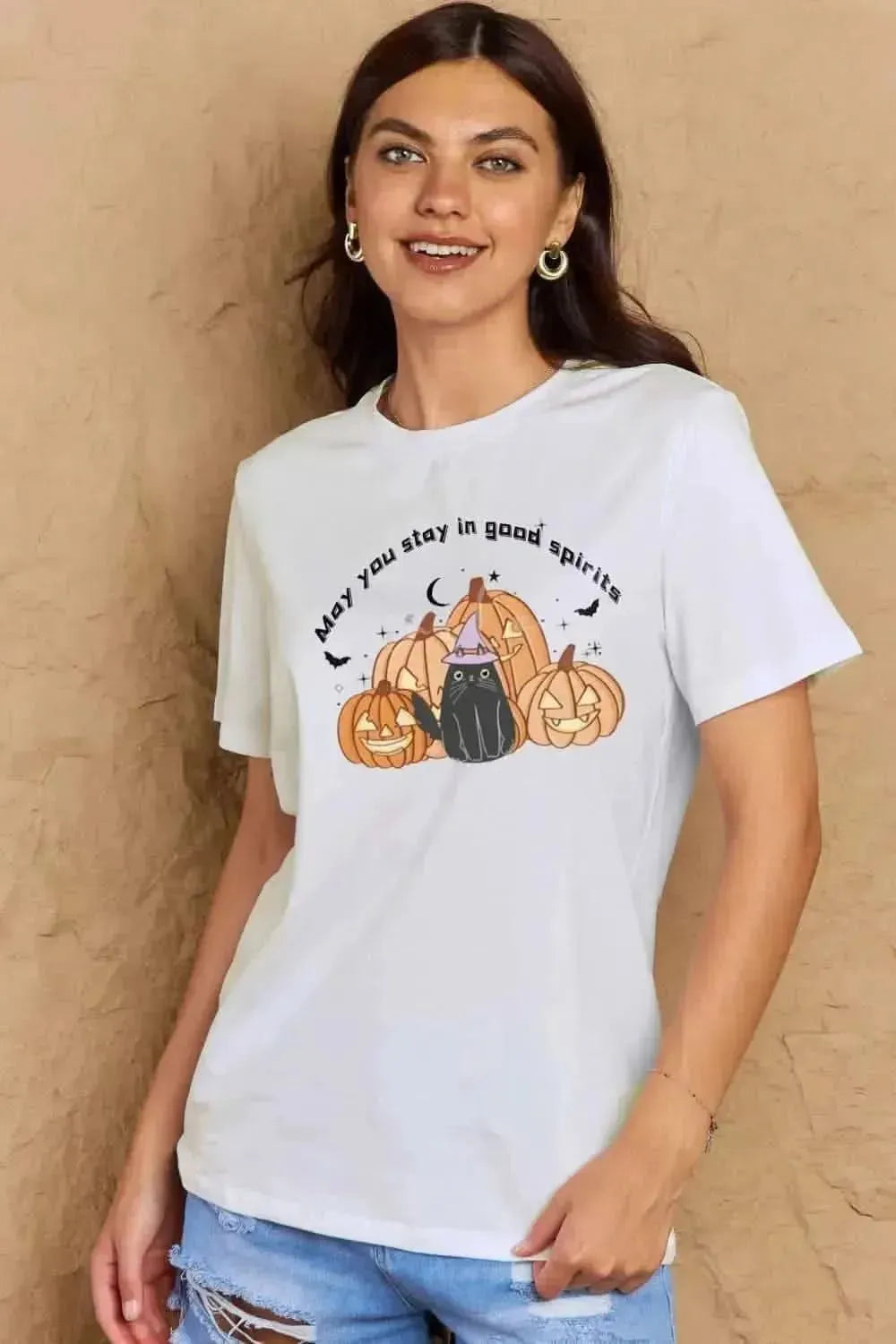 Simply Love Full Size MAY YOU STAY IN GOOD SPIRITS Graphic Cotton T-Shirt - Bad Moms Club