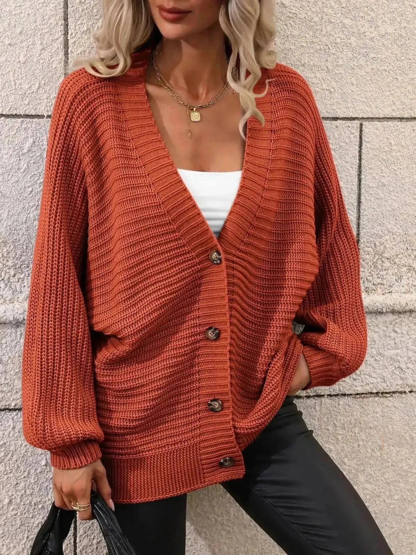 Button Down Horizontal-Ribbing Longline Cardigan - Bad Moms Club