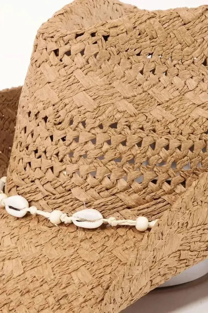 Fame Openwork Shell Weave Straw Hat - Bad Moms Club