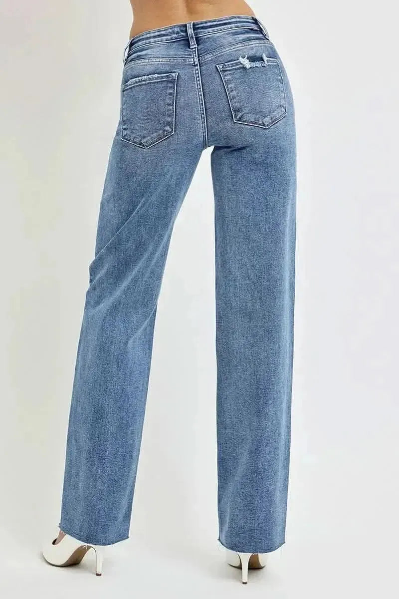 RISEN Full Size High Rise Straight Leg Jeans with Pockets - Bad Moms Club