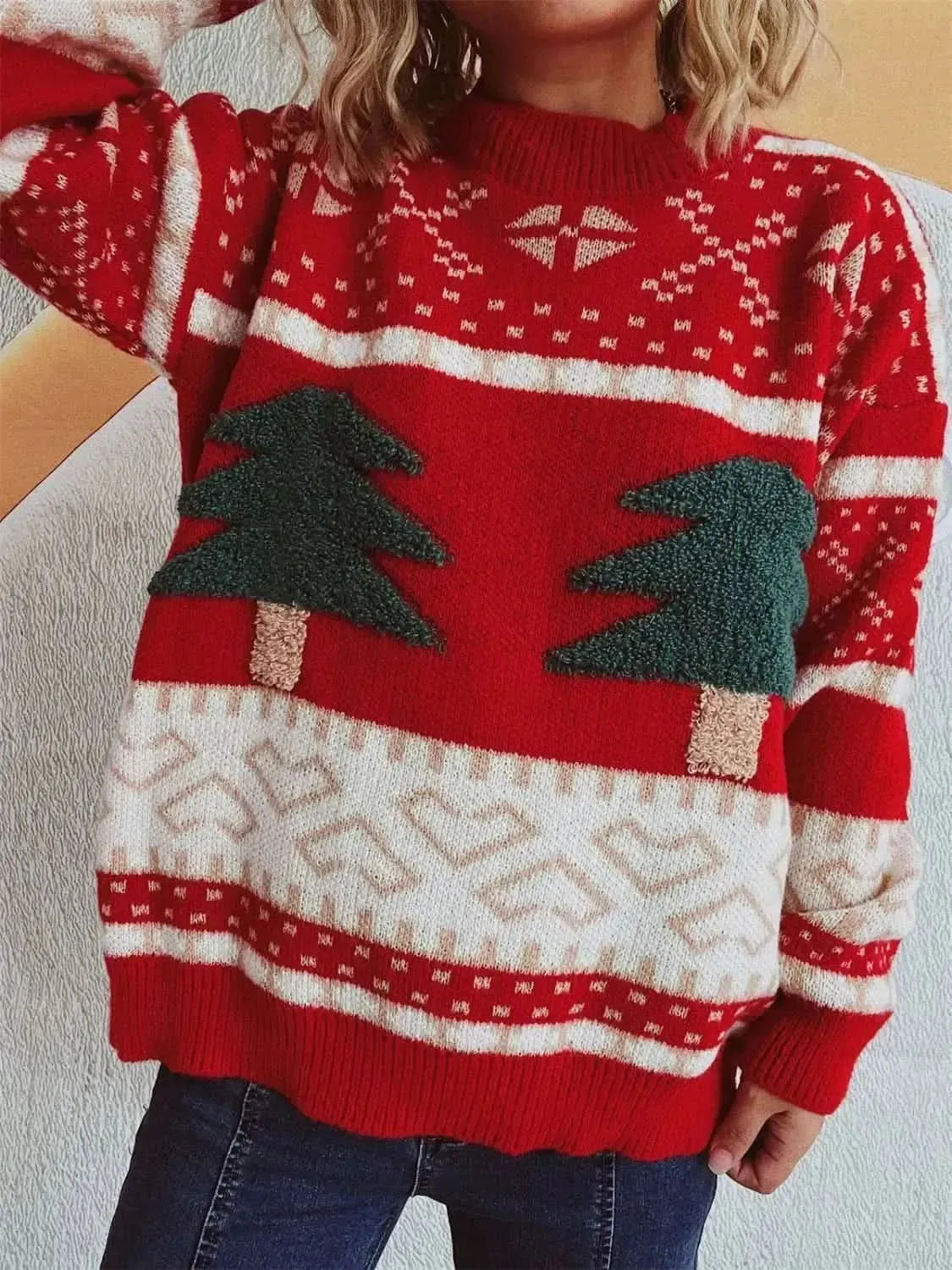 Christmas Tree Mock Neck Long Sleeve Sweater - Bad Moms Club