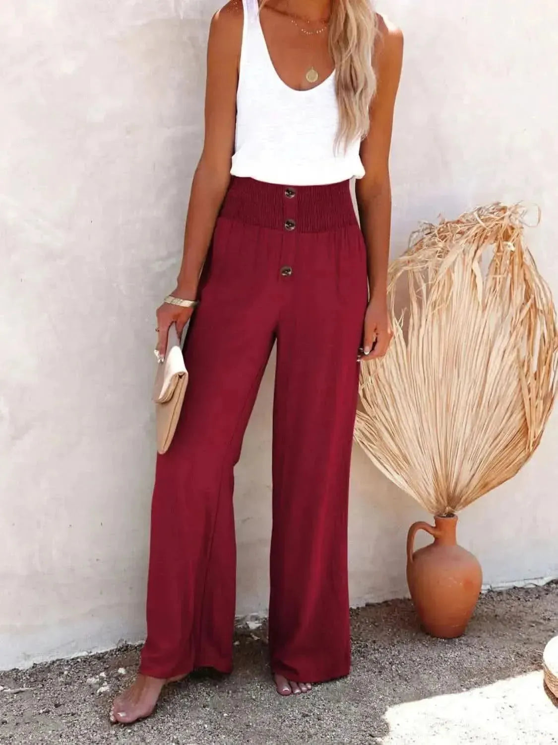 Full Size Decorative Button High Waist Pants - Bad Moms Club