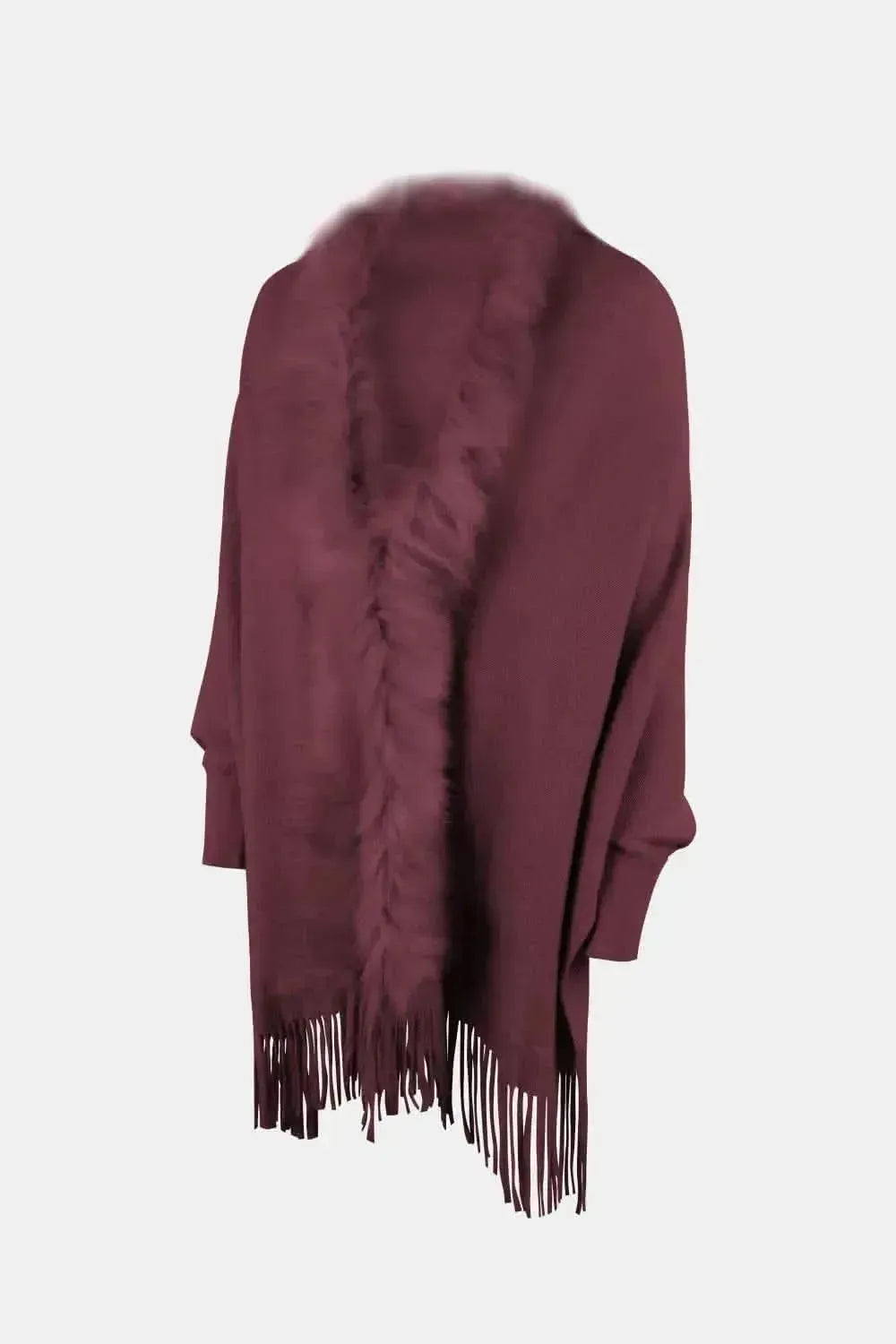 Fringe Open Front Long Sleeve Poncho - Bad Moms Club