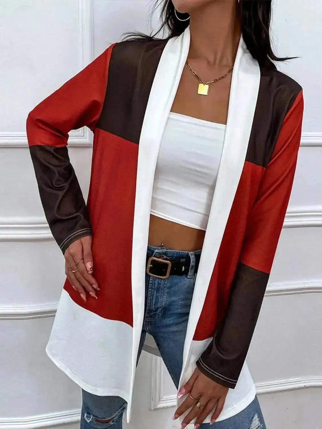 Color Block Open Front Cardigan - Bad Moms Club