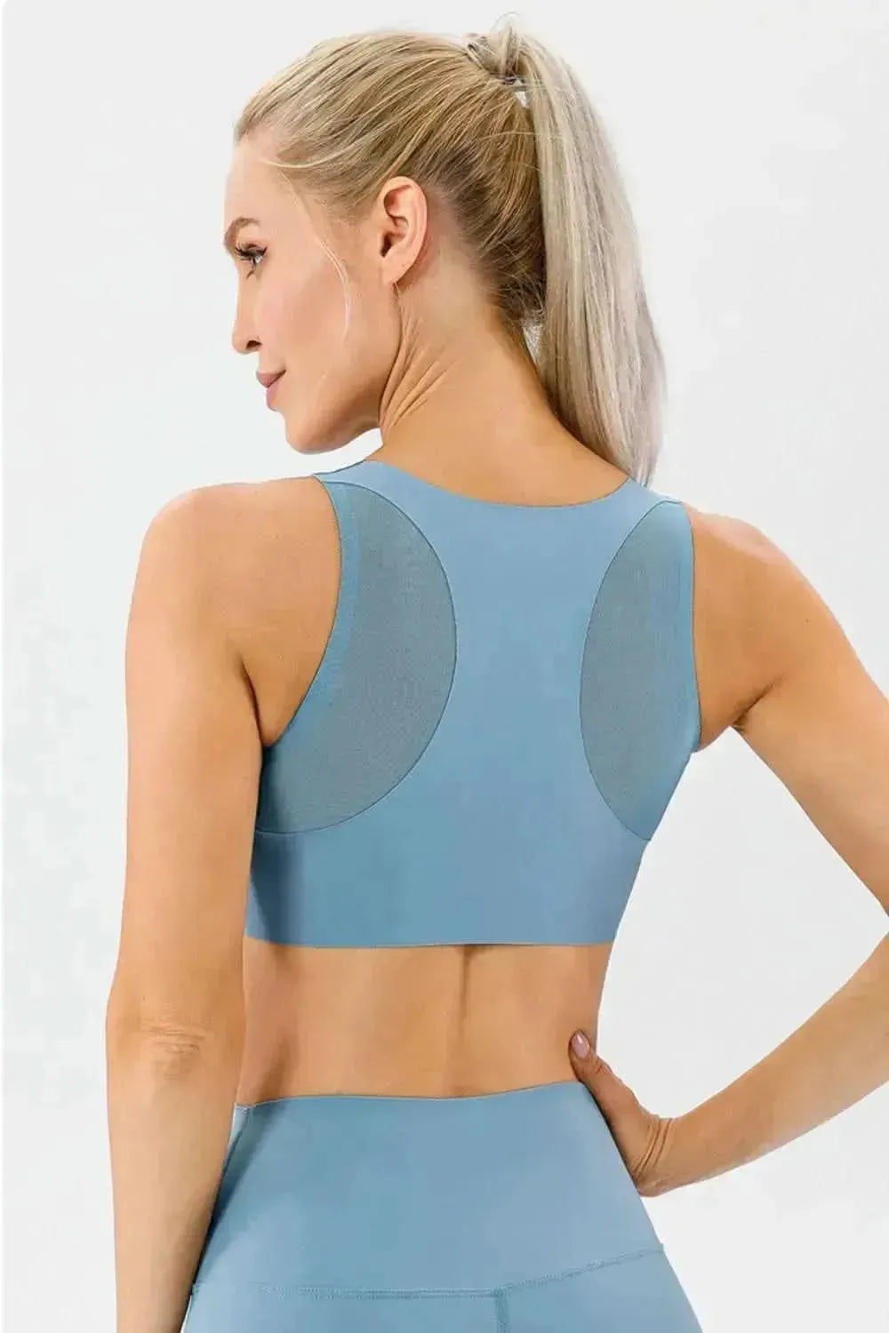 Round Neck Wide Strap Active Bra - Bad Moms Club