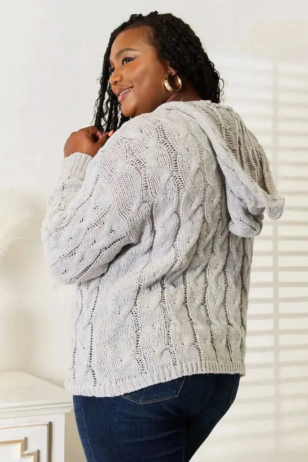 Woven Right Cable-Knit Hooded Sweater - Bad Moms Club